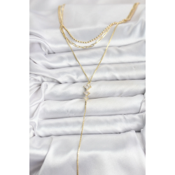 Mey İthalat® Pirinç Gold Renk Zirkon Taş Detaylı 3'lü Kombin Y Kadın Kolye