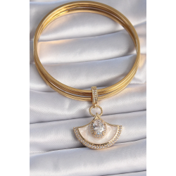 Mey İthalat® Pirinç Gold Renk Zirkon Taş Detaylı Beyaz Mineli Ajda Charm