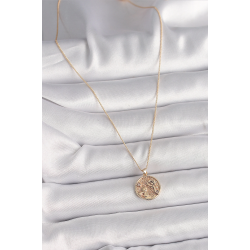 Mey İthalat® Pirinç Gold Renk Zirkon Taş Detaylı Gül İşleme Madalyon Model Kadın Kolye