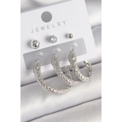 Mey İthalat® Pirinç Gold Renk Zirkon Taş Detaylı Halka Yılan Model Kadın Küpe Seti