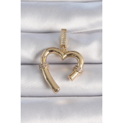 Mey İthalat® Pirinç Gold Renk Zirkon Taş Detaylı Kalp Figür Ajda Charm