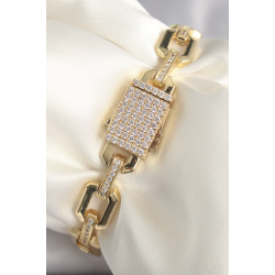 Mey İthalat® Pirinç Gold Renk Zirkon Taş Detaylı Kare Zincir Model Xuping VIP Exculusive Seri Kadın Bileklik