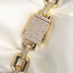 Mey İthalat® Pirinç Gold Renk Zirkon Taş Detaylı Kare Zincir Model Xuping VIP Exculusive Seri Kadın Bileklik