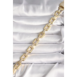 Mey İthalat® Pirinç Gold Renk Zirkon Taş Detaylı Kare Zincir Model Xuping VIP Exculusive Seri Kadın Bileklik