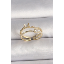 Mey İthalat® Pirinç Gold Renk Zirkon Taş Detaylı Kelebek Figür Ayarlanabilir Yüzük