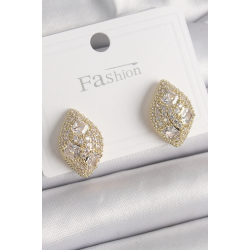 Mey İthalat® Pirinç Gold Renk Zirkon Taş İşlemeli Damla Model Kadın Küpe