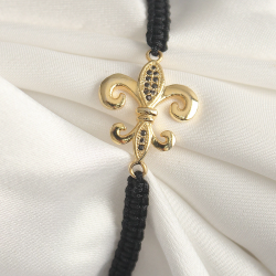 Mey İthalat® Pirinç Gold Renk Zirkon Taş İşlemeli Zambak Figür Asansörlü Makrome Model Kadın Bileklik