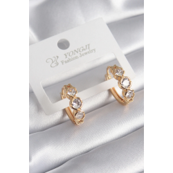 Mey İthalat® Pirinç Gold Renk Zirkon Taşı Kalp Detay Kadın Küpe