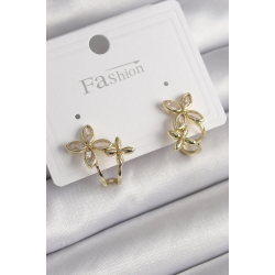 Mey İthalat® Pirinç Gold Renk Zirkon Taşlı 2'Li Çiçek Model Kadın Küpe