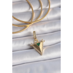 Mey İthalat® Pirinç Gold Renk Zirkon Taşlı 3D Üçgen Model Ajda Charm