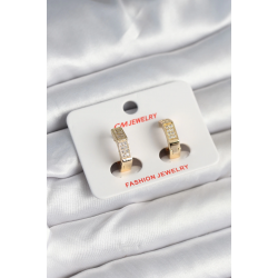 Mey İthalat® Pirinç Gold Renk Zirkon Taşlı Altıgen Kadın Küpe