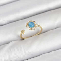 Mey İthalat® Pirinç Gold Renk Zirkon Taşlı Ay Yıldız Kadın Yüzük