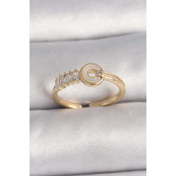 Mey İthalat® Pirinç Gold Renk Zirkon Taşlı Ayarlanabilir Kadın Yüzük