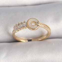 Mey İthalat® Pirinç Gold Renk Zirkon Taşlı Ayarlanabilir Kadın Yüzük