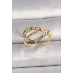 Mey İthalat® Pirinç Gold Renk Zirkon Taşlı Ayarlanabilir Kadın Yüzük