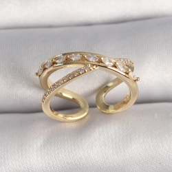 Mey İthalat® Pirinç Gold Renk Zirkon Taşlı Ayarlanabilir Kadın Yüzük