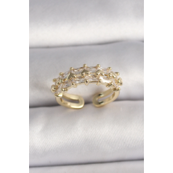 Mey İthalat® Pirinç Gold Renk Zirkon Taşlı Ayarlanabilir Yüzük