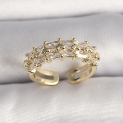 Mey İthalat® Pirinç Gold Renk Zirkon Taşlı Ayarlanabilir Yüzük