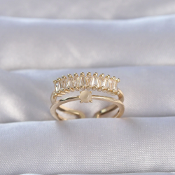 Mey İthalat® Pirinç Gold Renk Zirkon Taşlı Baget Su Yolu Model Ayarlanabilir Yüzük