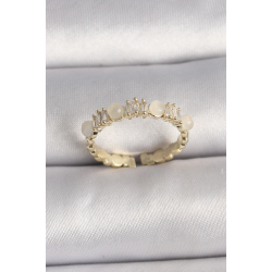 Mey İthalat® Pirinç Gold Renk Zirkon Taşlı Beyaz Mineli Ayarlanabilir Yüzük