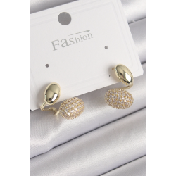 Mey İthalat® Pirinç Gold Renk Zirkon Taşlı Bombeli Model Kadın Küpe