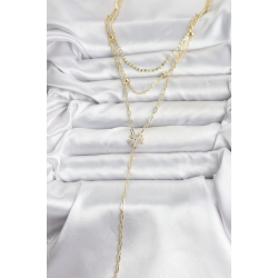 Mey İthalat® Pirinç Gold Renk Zirkon Taşlı Çiçek Model Detaylı 3'lü Kombin Y Kadın Kolye