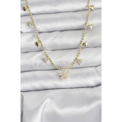 Mey İthalat® Pirinç Gold Renk Zirkon Taşlı Çiçek Model Kadın Kolye