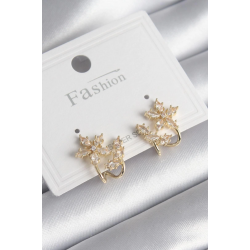 Mey İthalat® Pirinç Gold Renk Zirkon Taşlı Çiçek Model Kadın Küpe