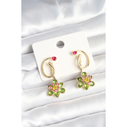 Mey İthalat® Pirinç Gold Renk Zirkon Taşlı Çiçek Model Kadın Küpe