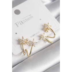 Mey İthalat® Pirinç Gold Renk Zirkon Taşlı Çiçek Model Kadın Küpe