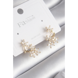 Mey İthalat® Pirinç Gold Renk Zirkon Taşlı Çiçek Tasarım Kadın Küpe