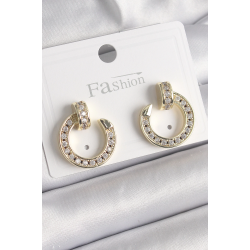 Mey İthalat® Pirinç Gold Renk Zirkon Taşlı Çivi Halka Model Kadın Küpe