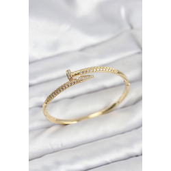 Mey İthalat® Pirinç Gold Renk Zirkon Taşlı Çivi Model Kadın Kelepçe Bileklik