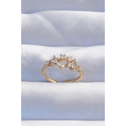 Mey İthalat® Pirinç Gold Renk Zirkon Taşlı Damla Detay Ayarlanabilir Yüzük