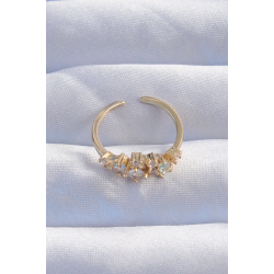 Mey İthalat® Pirinç Gold Renk Zirkon Taşlı Damla Detay Ayarlanabilir Yüzük