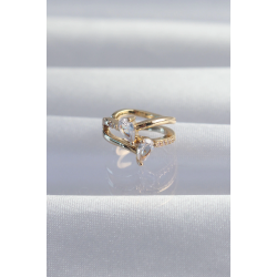 Mey İthalat® Pirinç Gold Renk Zirkon Taşlı Damla Earcuff Küpe