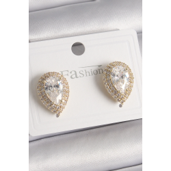 Mey İthalat® Pirinç Gold Renk Zirkon Taşlı Damla Model Kadın Küpe