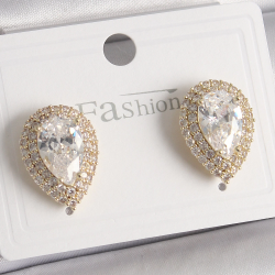 Mey İthalat® Pirinç Gold Renk Zirkon Taşlı Damla Model Kadın Küpe