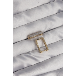 Mey İthalat® Pirinç Gold Renk Zirkon Taşlı Dikdörtgen Model Seranay Küpe