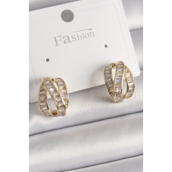 Mey İthalat® Pirinç Gold Renk Zirkon Taşlı Düğüm Halka Model Kadın Küpe