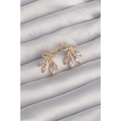 Mey İthalat® Pirinç Gold Renk Zirkon Taşlı Fiyonk Küpe