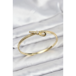 Mey İthalat® Pirinç Gold Renk Zirkon Taşlı Fiyonk Model Kadın Kelepçe Bileklik