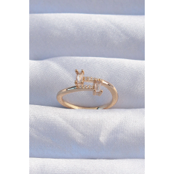 Mey İthalat® Pirinç Gold Renk Zirkon Taşlı Geometrik Ayarlanabilir Yüzük