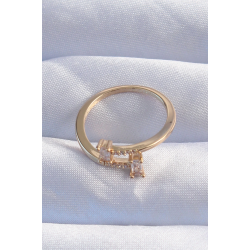 Mey İthalat® Pirinç Gold Renk Zirkon Taşlı Geometrik Ayarlanabilir Yüzük