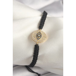 Mey İthalat® Pirinç Gold Renk Zirkon Taşlı Göz İşlemeli Figür Asansörlü Makrome Model Kadın Bileklik