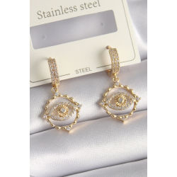 Mey İthalat® Pirinç Gold Renk Zirkon Taşlı Göz Model Kadın Küpe