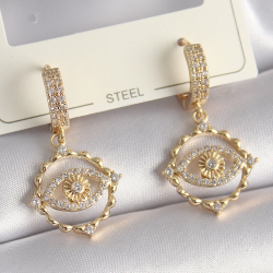 Mey İthalat® Pirinç Gold Renk Zirkon Taşlı Göz Model Kadın Küpe