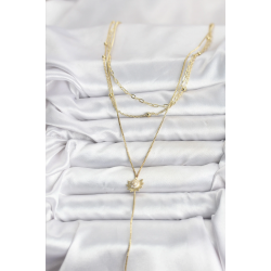 Mey İthalat® Pirinç Gold Renk Zirkon Taşlı Güneş Model Detaylı 3'lü Kombin Y Kadın Kolye