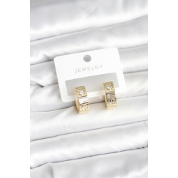 Mey İthalat® Pirinç Gold Renk Zirkon Taşlı Halka Kadın Küpe