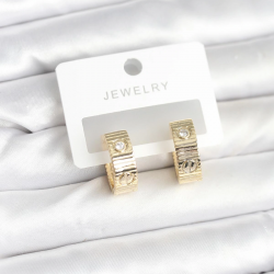 Mey İthalat® Pirinç Gold Renk Zirkon Taşlı Halka Kadın Küpe